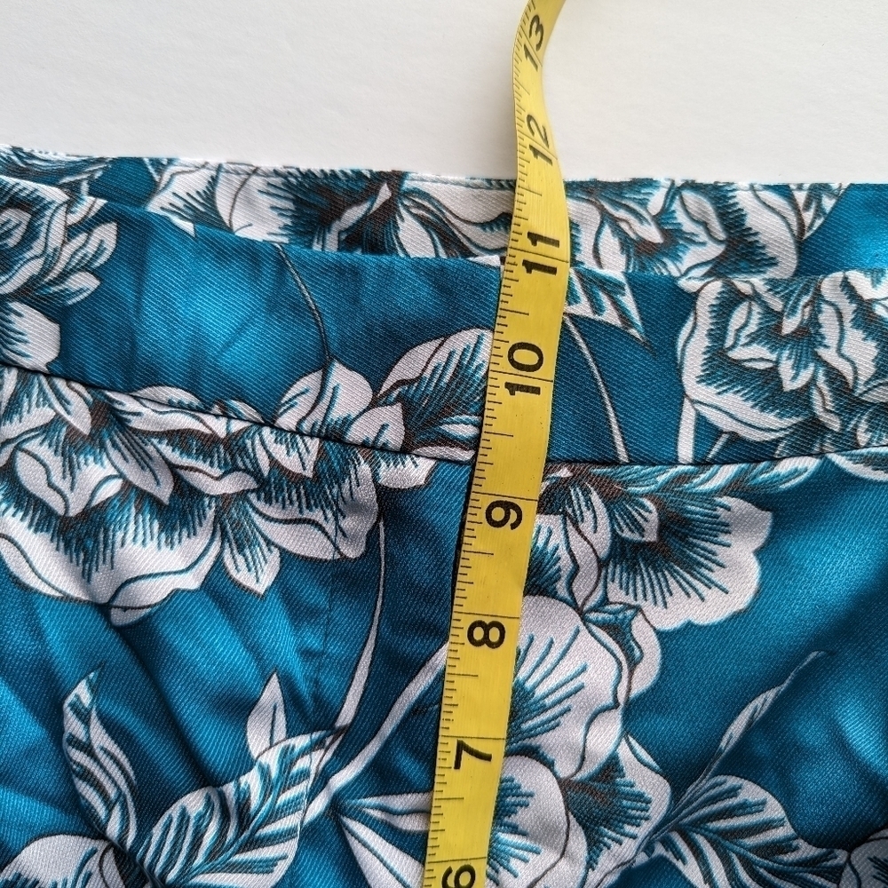 Worthington Floral Palazzo Pants Zip Front Pockets Teal White Abstract Floral - Picture 7 of 8